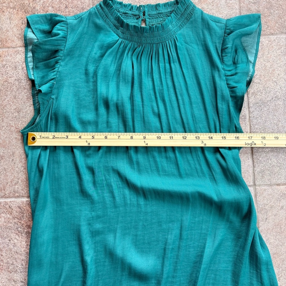 Sleeveless Ruffle Neck Shell Teal Green - Picture 3 of 5